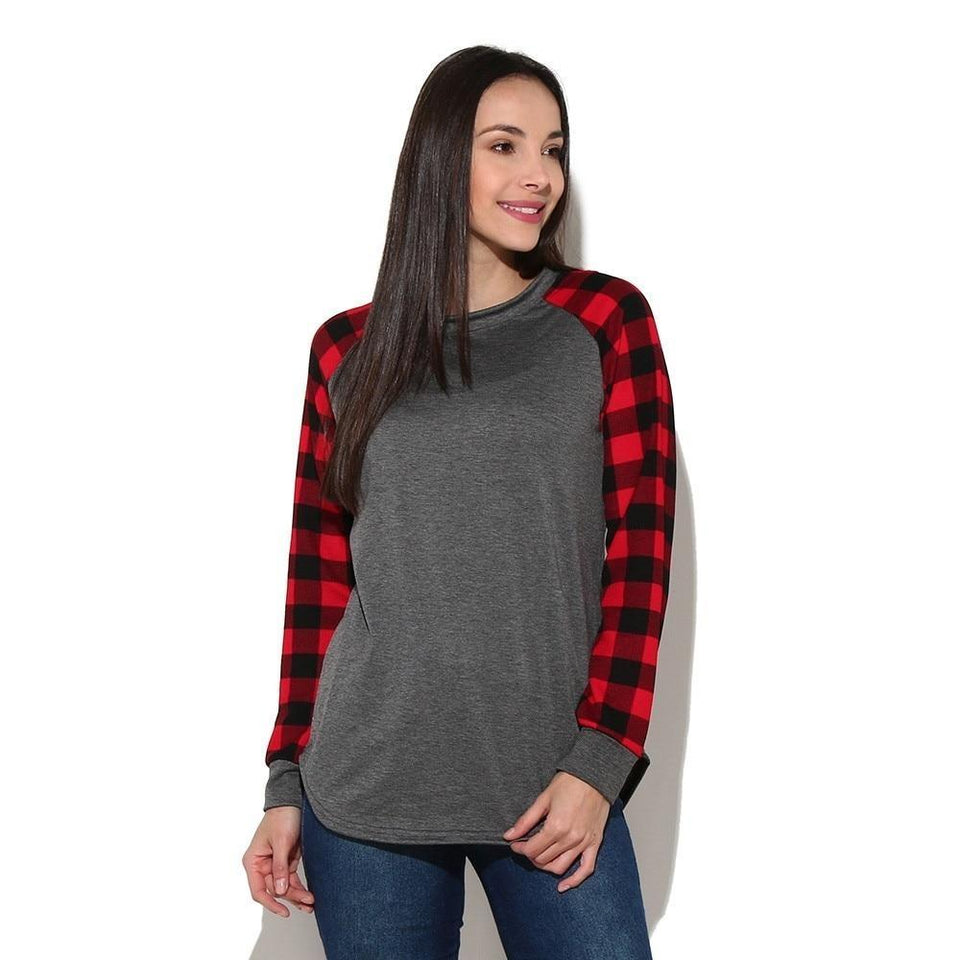 Pullover O Neck Plaid Long Sleeve - Easy Pickins Store