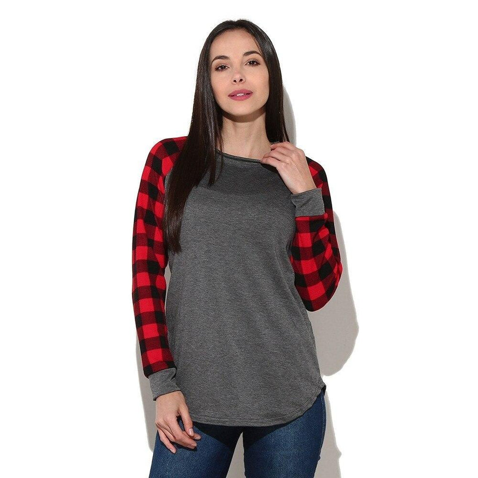 Pullover O Neck Plaid Long Sleeve - Easy Pickins Store