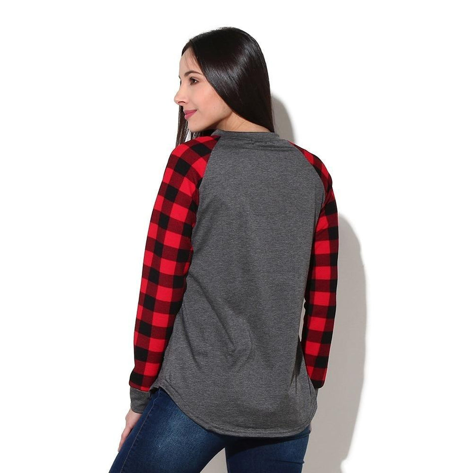 Pullover O Neck Plaid Long Sleeve - Easy Pickins Store