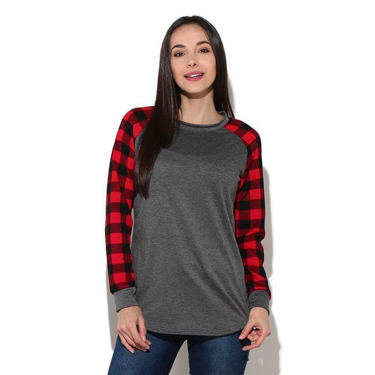 Pullover O Neck Plaid Long Sleeve - Easy Pickins Store