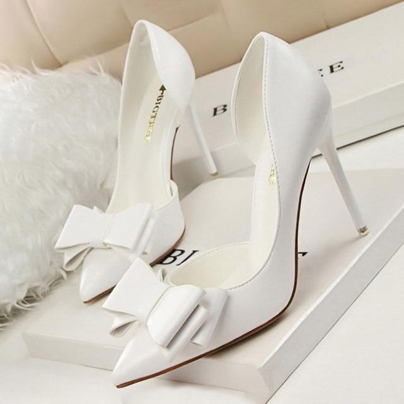 Pumps Bow High Heels Leather - Easy Pickins Store