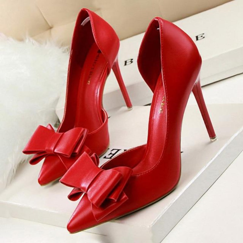 Pumps Bow High Heels Leather - Easy Pickins Store