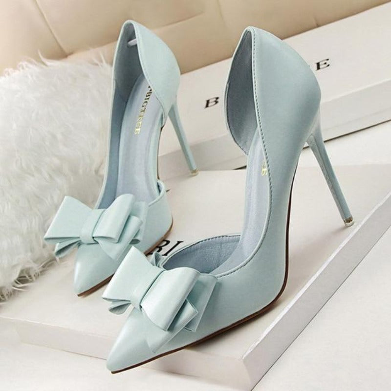 Pumps Bow High Heels Leather - Easy Pickins Store
