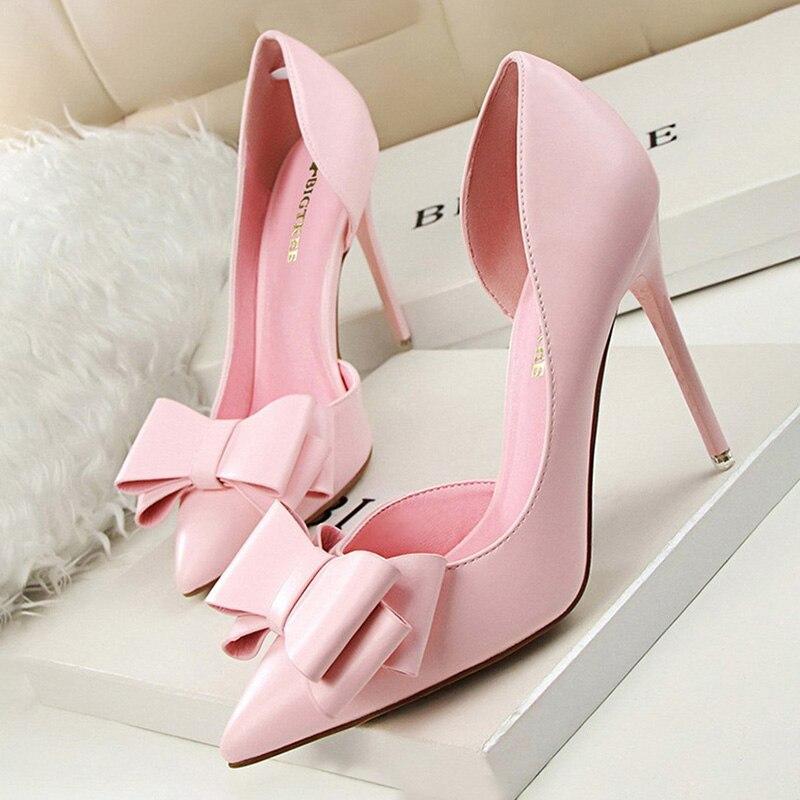 Pumps Bow High Heels Leather - Easy Pickins Store