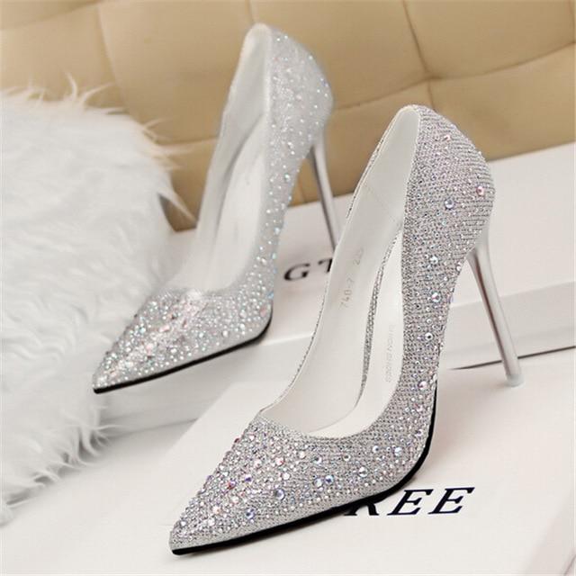 Pumps Classic Sequined Shallow High Heels Pointed - Easy Pickins Store