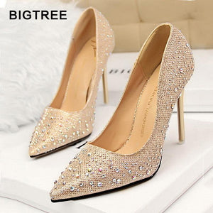 Pumps Classic Sequined Shallow High Heels Pointed - Easy Pickins Store