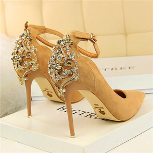 Pumps Crystal Solid Buckle Shallow High Heels - Easy Pickins Store
