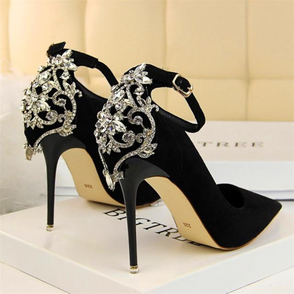 Pumps Crystal Solid Buckle Shallow High Heels - Easy Pickins Store