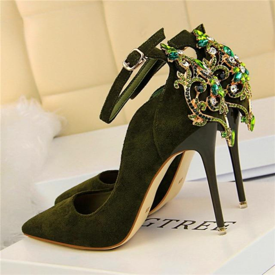 Pumps Crystal Solid Buckle Shallow High Heels - Easy Pickins Store