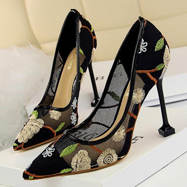 Pumps Mesh Hollow Extreme High Heels Lace - Easy Pickins Store