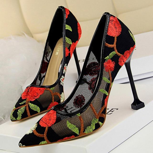 Pumps Mesh Hollow Extreme High Heels Lace - Easy Pickins Store
