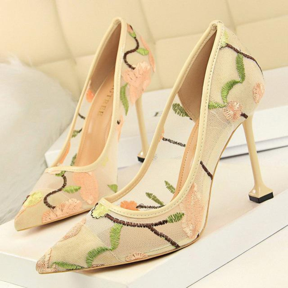 Pumps Mesh Hollow Extreme High Heels Lace - Easy Pickins Store