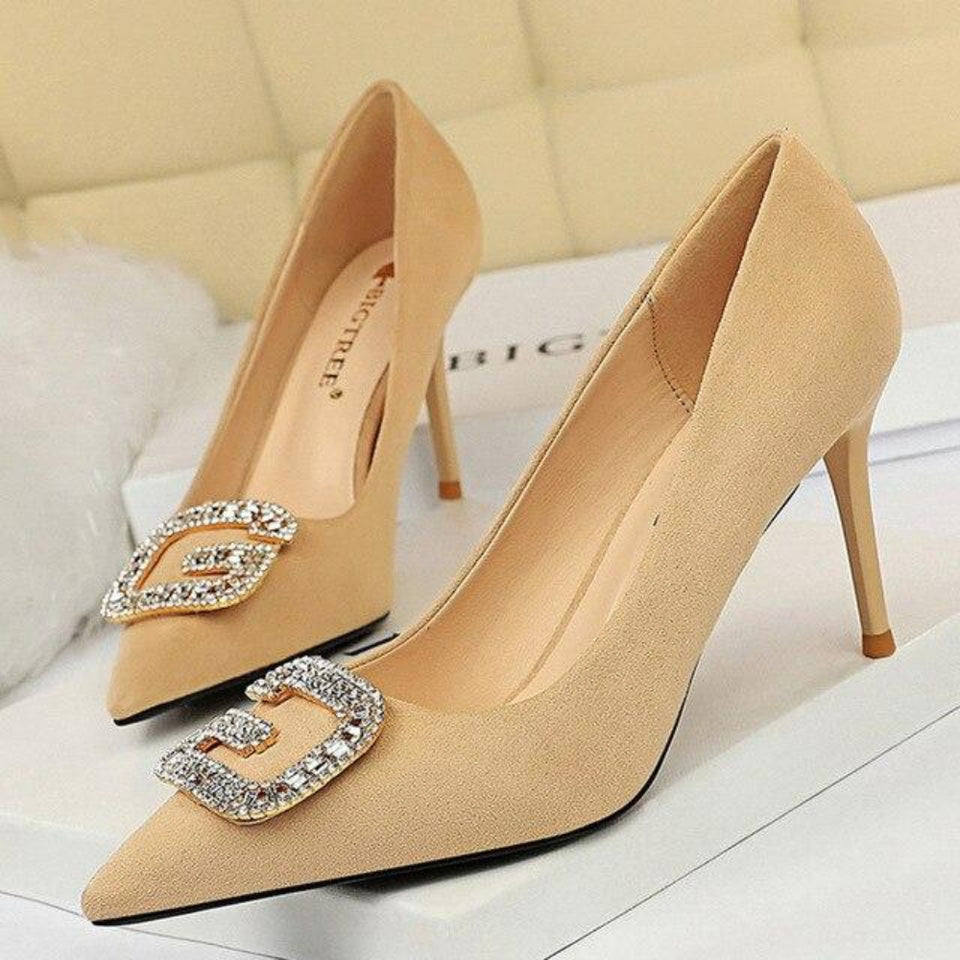 Pumps Metal Rhinestone High Heels Plus Sizes - Easy Pickins Store