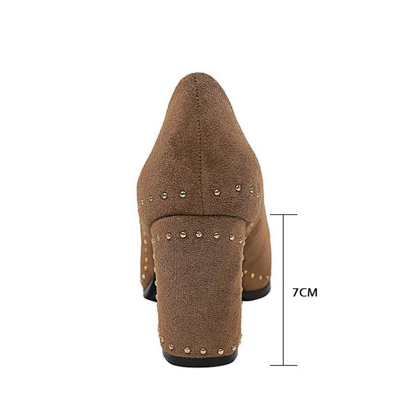 Pumps Rivet Metal Square Heels Flock - Easy Pickins Store