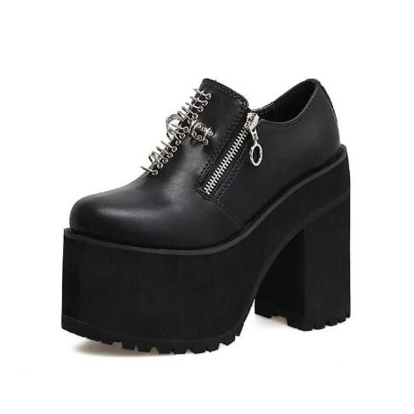 Punk Dark Platform Boots Bugle Retro Slope Lace Up Thick Sole - Easy Pickins Store