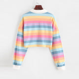 Rainbow Patchwork Button Turn-down Crop Top Pullover - Easy Pickins Store