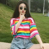 Rainbow Striped Short Sleeve T shirt - Easy Pickins Store