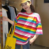 Rainbow Striped Short Sleeve T shirt - Easy Pickins Store