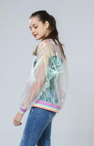 Rainbow Symphony Hologram Transparent Bomber Jacket - Easy Pickins Store