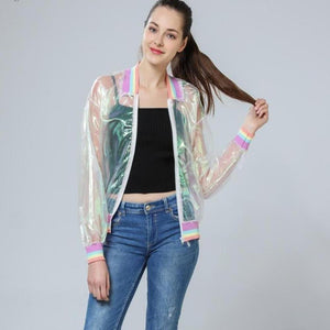 Rainbow Symphony Hologram Transparent Bomber Jacket - Easy Pickins Store