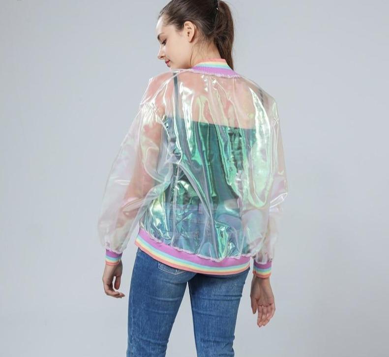 Rainbow Symphony Hologram Transparent Bomber Jacket - Easy Pickins Store