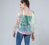Rainbow Symphony Hologram Transparent Bomber Jacket - Easy Pickins Store