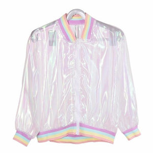 Rainbow Symphony Hologram Transparent Bomber Jacket - Easy Pickins Store