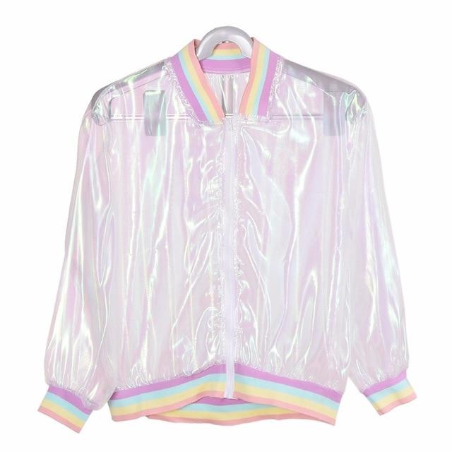 Rainbow Symphony Hologram Transparent Bomber Jacket - Easy Pickins Store
