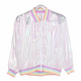 Rainbow Symphony Hologram Transparent Bomber Jacket - Easy Pickins Store