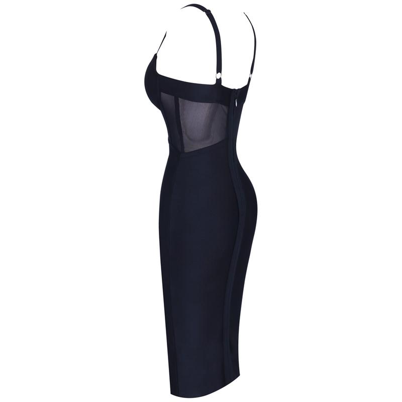 Rayon Bandage Dress Mesh Insert Bandage Black Bodycon - Easy Pickins Store