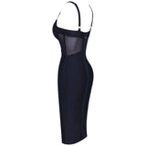Rayon Bandage Dress Mesh Insert Bandage Black Bodycon - Easy Pickins Store