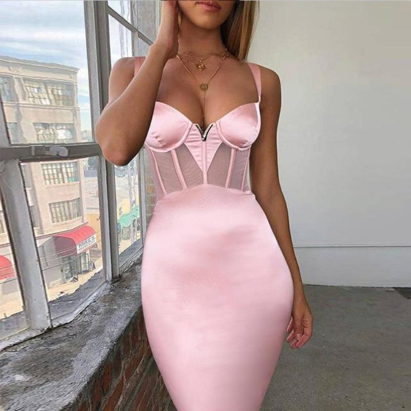 Rayon Bandage Dress Mesh Insert Bandage Black Bodycon - Easy Pickins Store