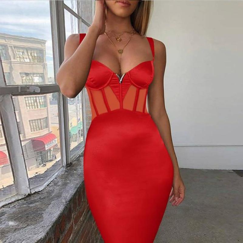 Rayon Bandage Dress Mesh Insert Bandage Black Bodycon - Easy Pickins Store