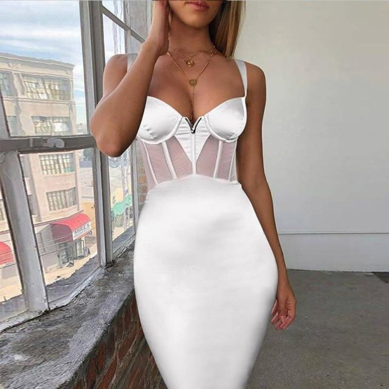 Rayon Bandage Dress Mesh Insert Bandage Black Bodycon - Easy Pickins Store