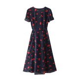 Red Floral Print Dress V Neck Wrap Bow Tie Split - Easy Pickins Store