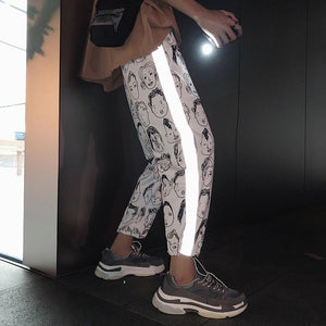 Reflective Harem Pants Hip Hop Street-wear Ankle Length Mid Loose Pencil - Easy Pickins Store