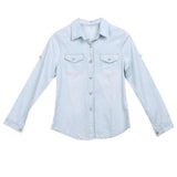 Retro Blue Jean Soft Denim Long Sleeve Shirt Tops Blouse - Easy Pickins Store