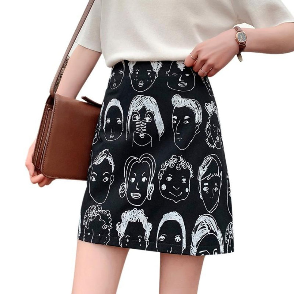 Retro Comic Print High Waist Wild A Line Skirt - Easy Pickins Store