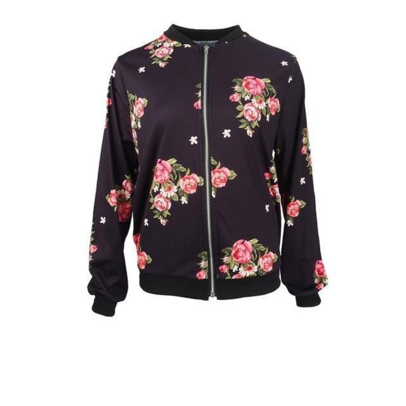 Retro Floral Printed Long Sleeve Outwear Bomber - Easy Pickins Store