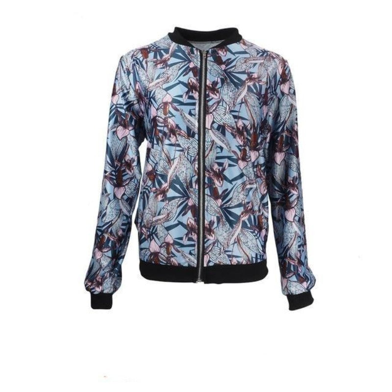 Retro Floral Printed Long Sleeve Outwear Bomber - Easy Pickins Store