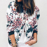 Retro Floral Zipper Up Bomber Outwear - Easy Pickins Store