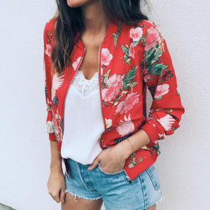 Retro Floral Zipper Up Bomber Outwear - Easy Pickins Store