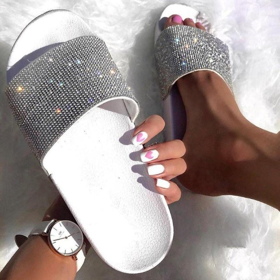 Rhinestone Flip Flops Crystal Diamond Slides - Easy Pickins Store