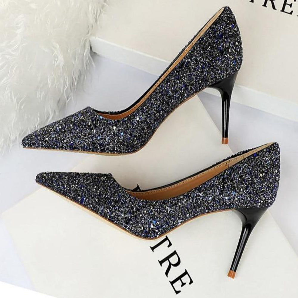 Rhinestone High Heels Pointed Pumps Plus Sizes - Easy Pickins Store