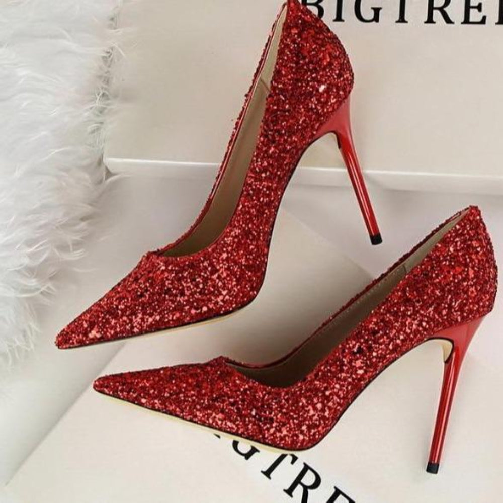 Rhinestone High Heels Pointed Pumps Plus Sizes - Easy Pickins Store