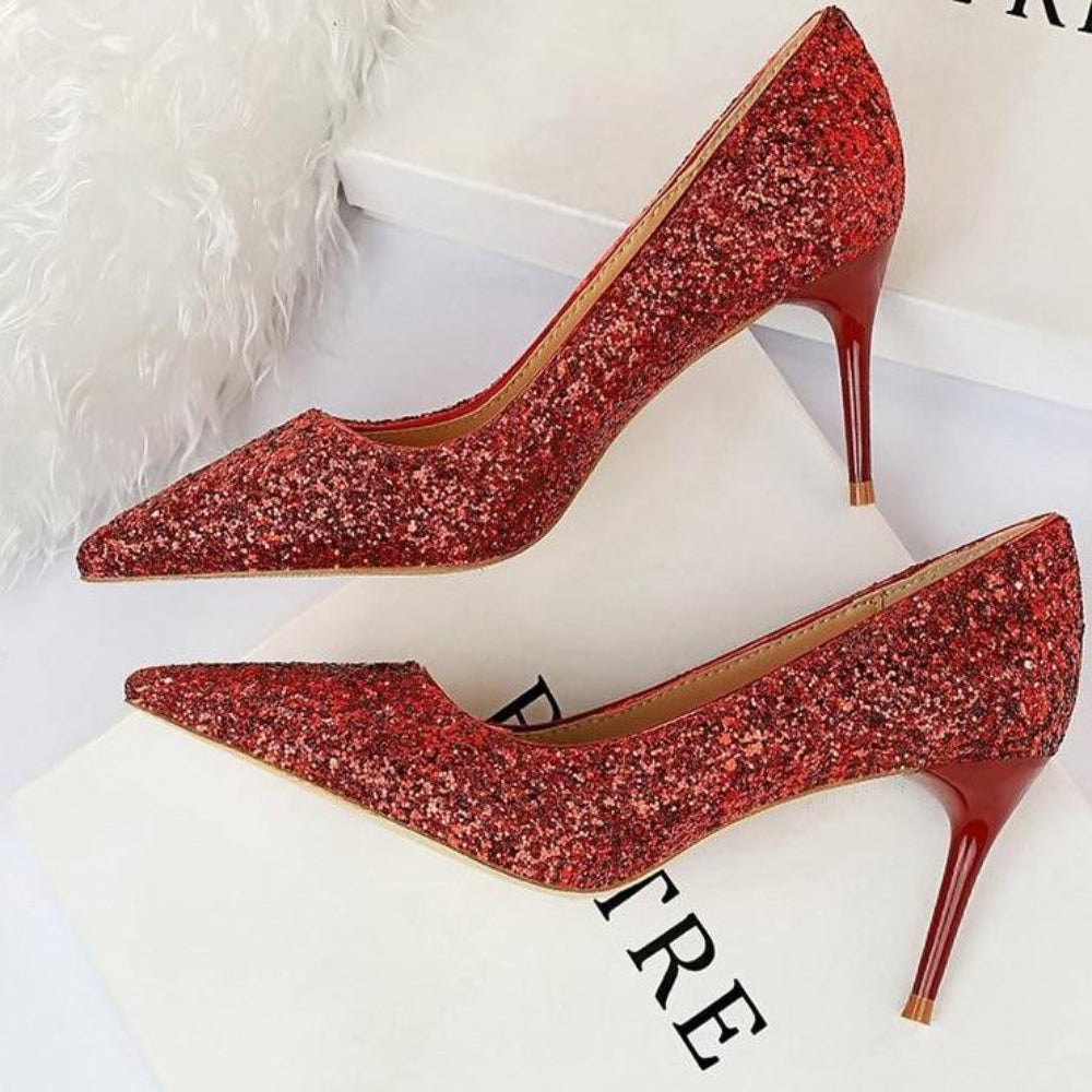Rhinestone High Heels Pointed Pumps Plus Sizes - Easy Pickins Store