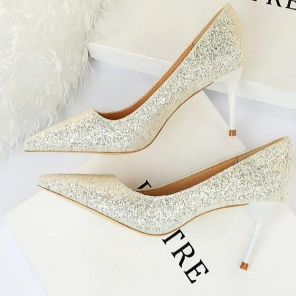 Rhinestone High Heels Pointed Pumps Plus Sizes - Easy Pickins Store
