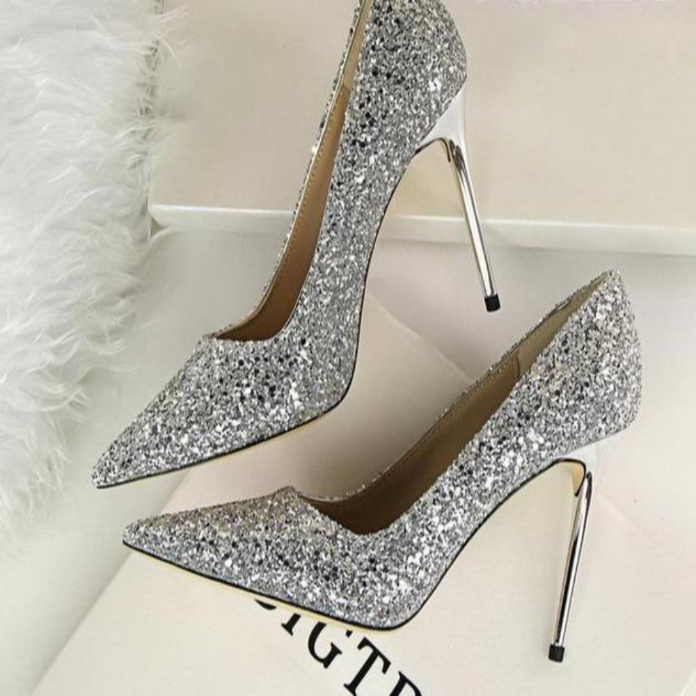 Rhinestone High Heels Pointed Pumps Plus Sizes - Easy Pickins Store