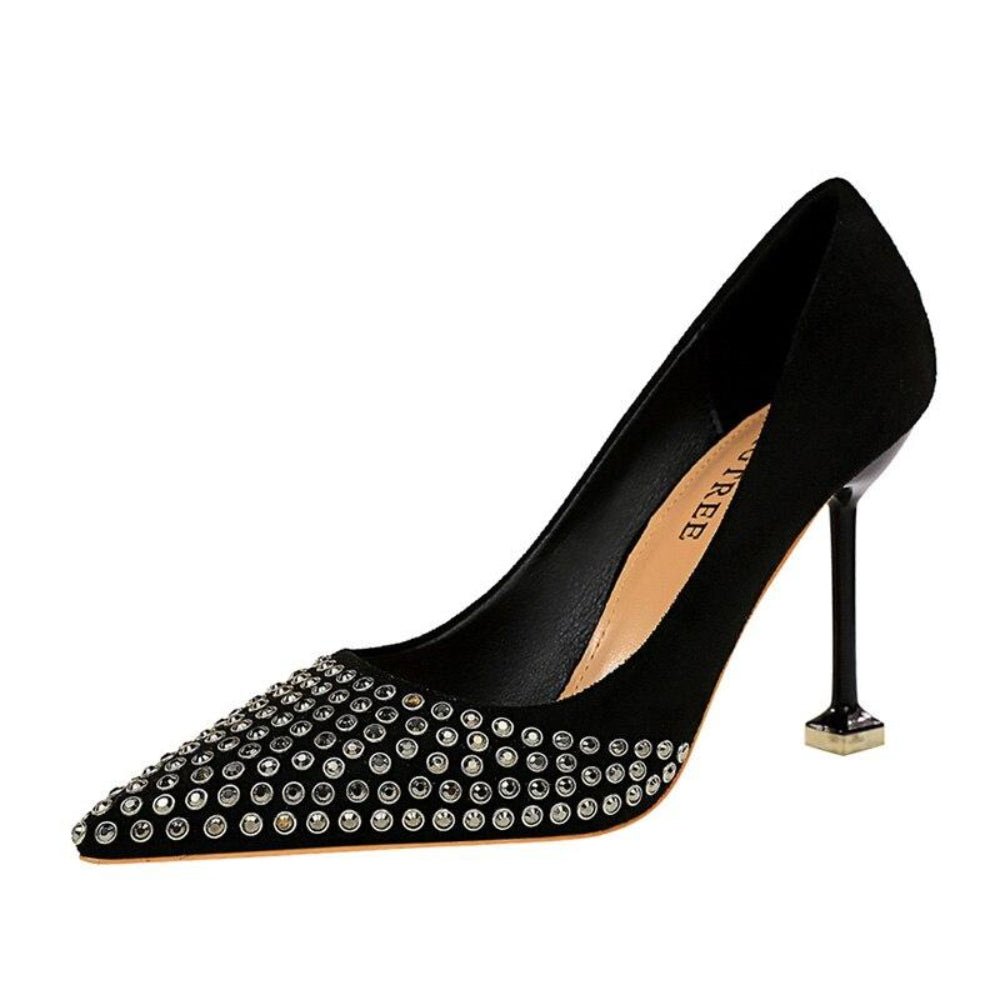 Rivet Rhinestone Suede High Heels Women Pumps - Easy Pickins Store