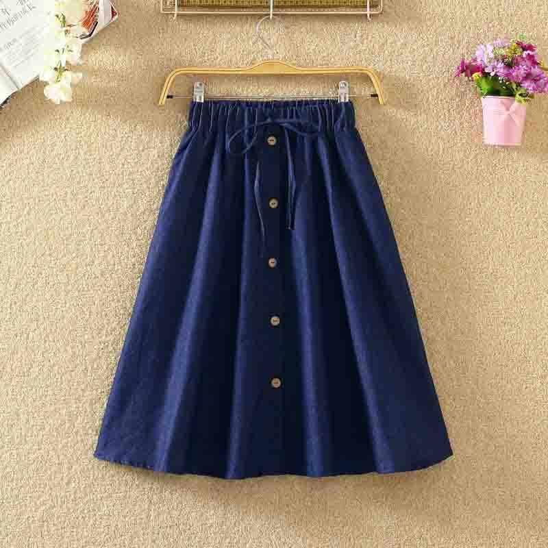 ROPALIA Vintage Retro High Waist Pleated Midi Skirt Fashion Women Skirt Denim Single Breasted Skirt - Easy Pickins Store